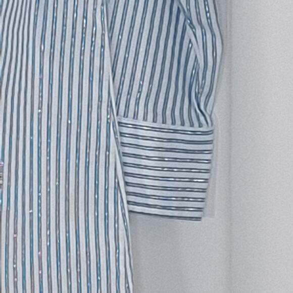 Covington Womens L Blue White Stripe 3/4 Sleeve Button Down Shirt Office Preppy - Picture 4 of 15